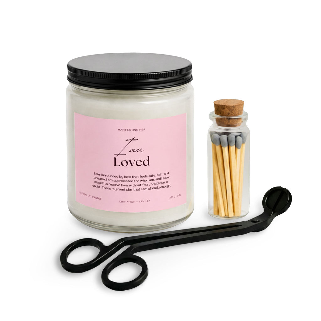 "I am Loved" Affirmation Candle Set with Matches & Wick Trimmer
