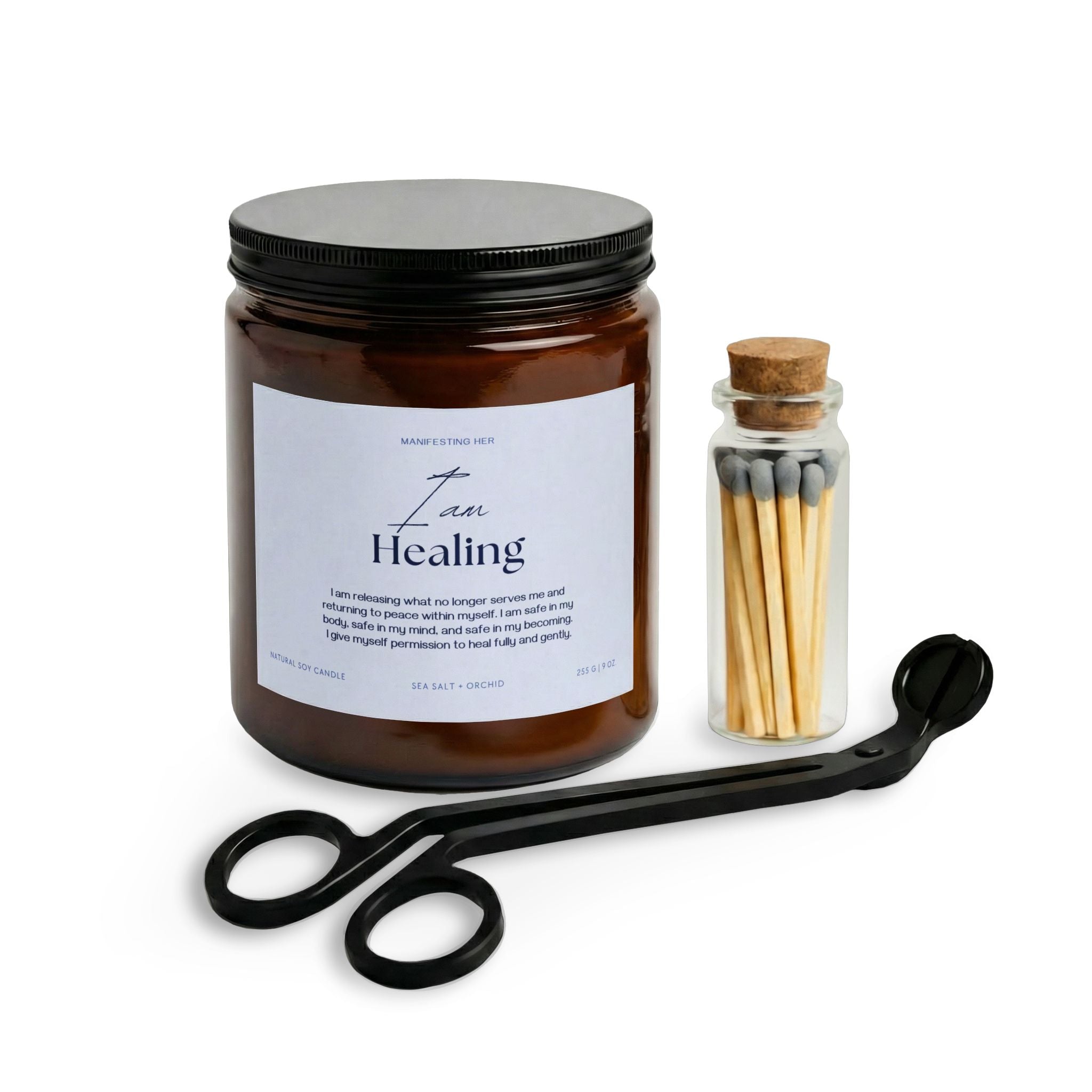 "I am Healing" Affirmation Candle Set with Matches & Wick Trimmer