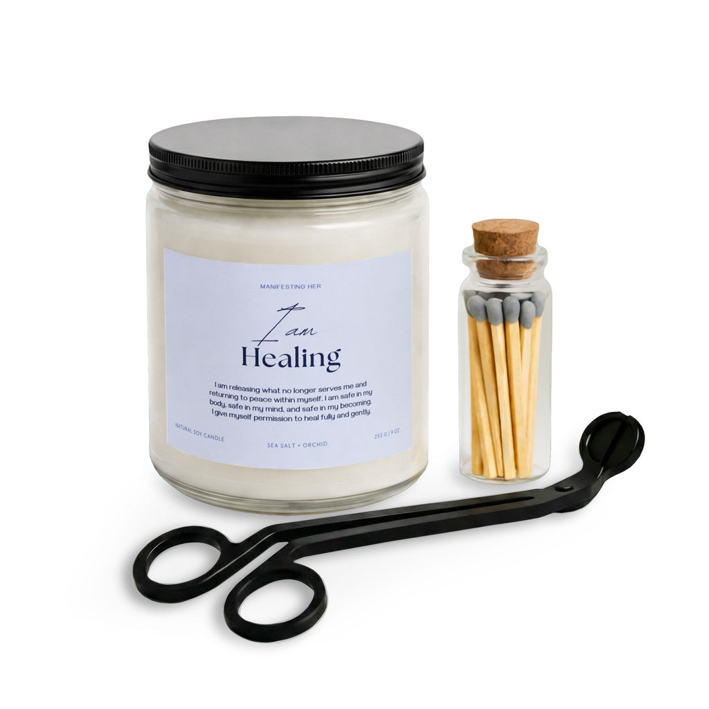 "I am Healing" Affirmation Candle Set with Matches & Wick Trimmer