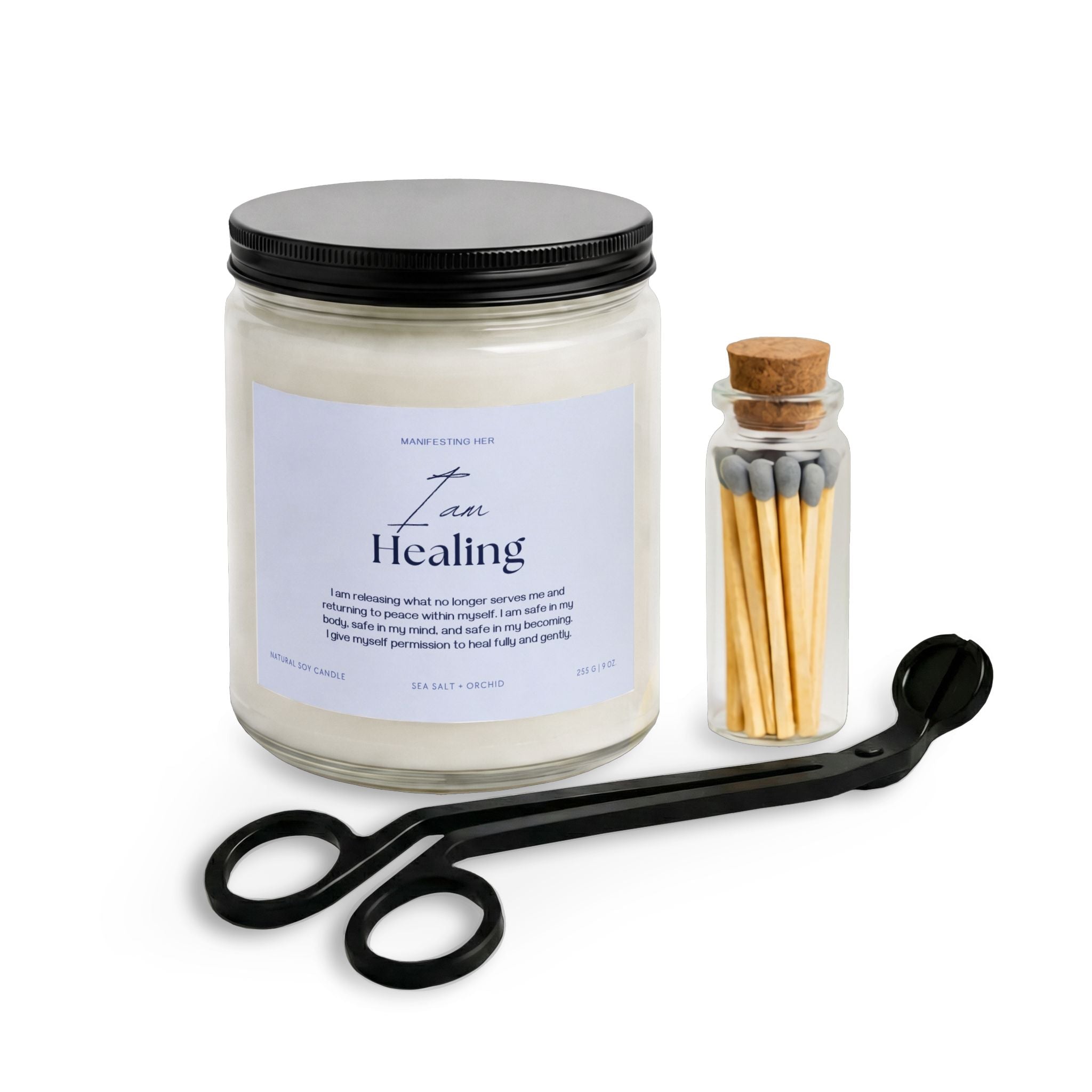 "I am Healing" Affirmation Candle Set with Matches & Wick Trimmer