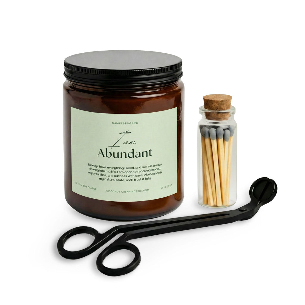 "I am Abundant" Affirmation Candle Set with Matches & Wick Trimmer