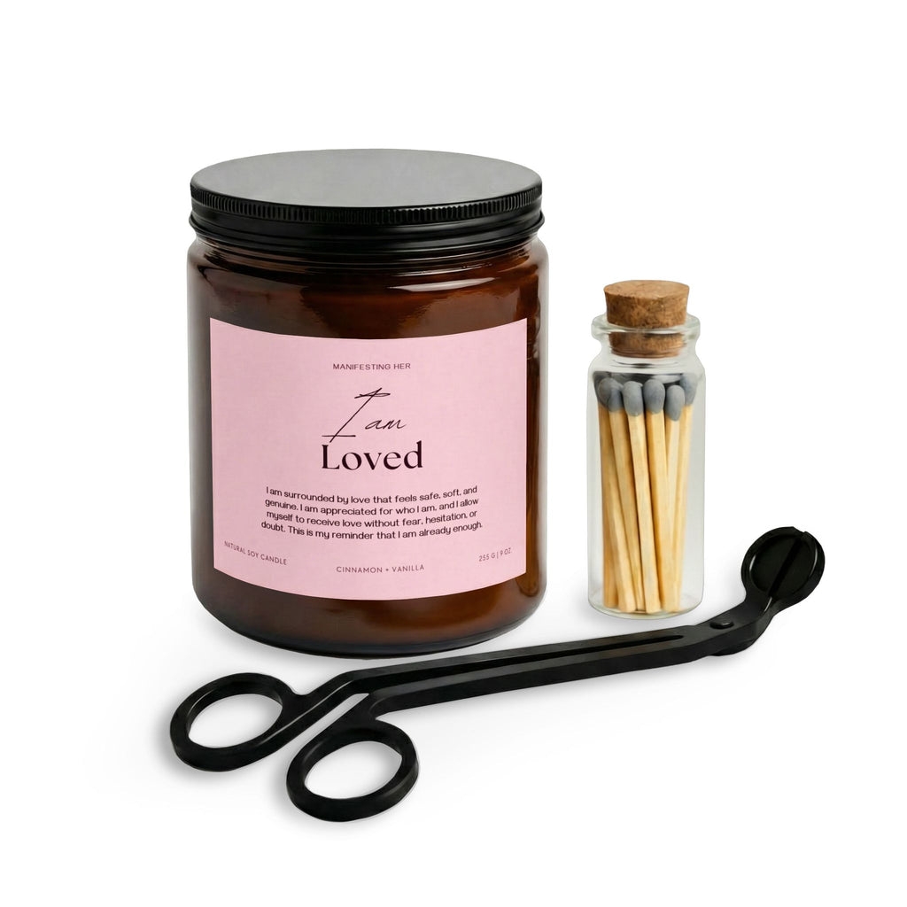 "I am Loved" Affirmation Candle Set with Matches & Wick Trimmer
