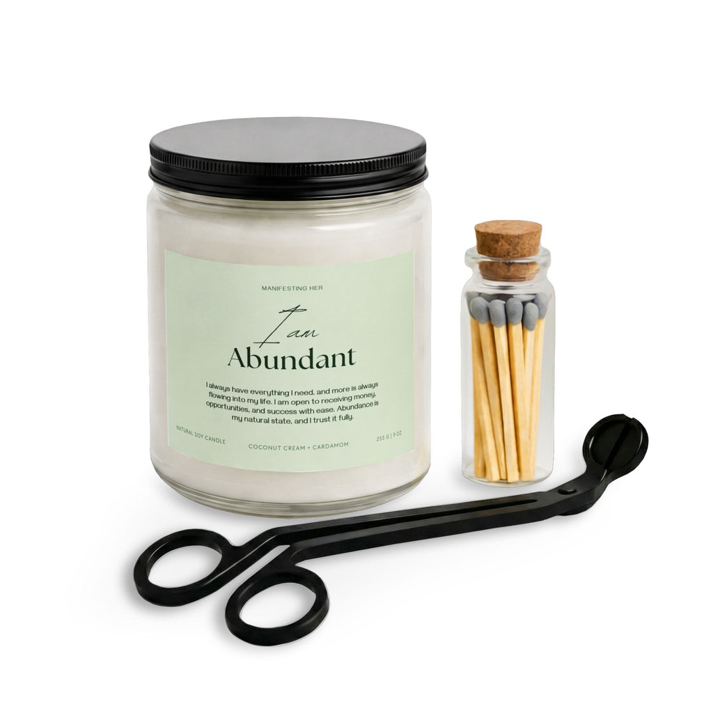 "I am Abundant" Affirmation Candle Set with Matches & Wick Trimmer