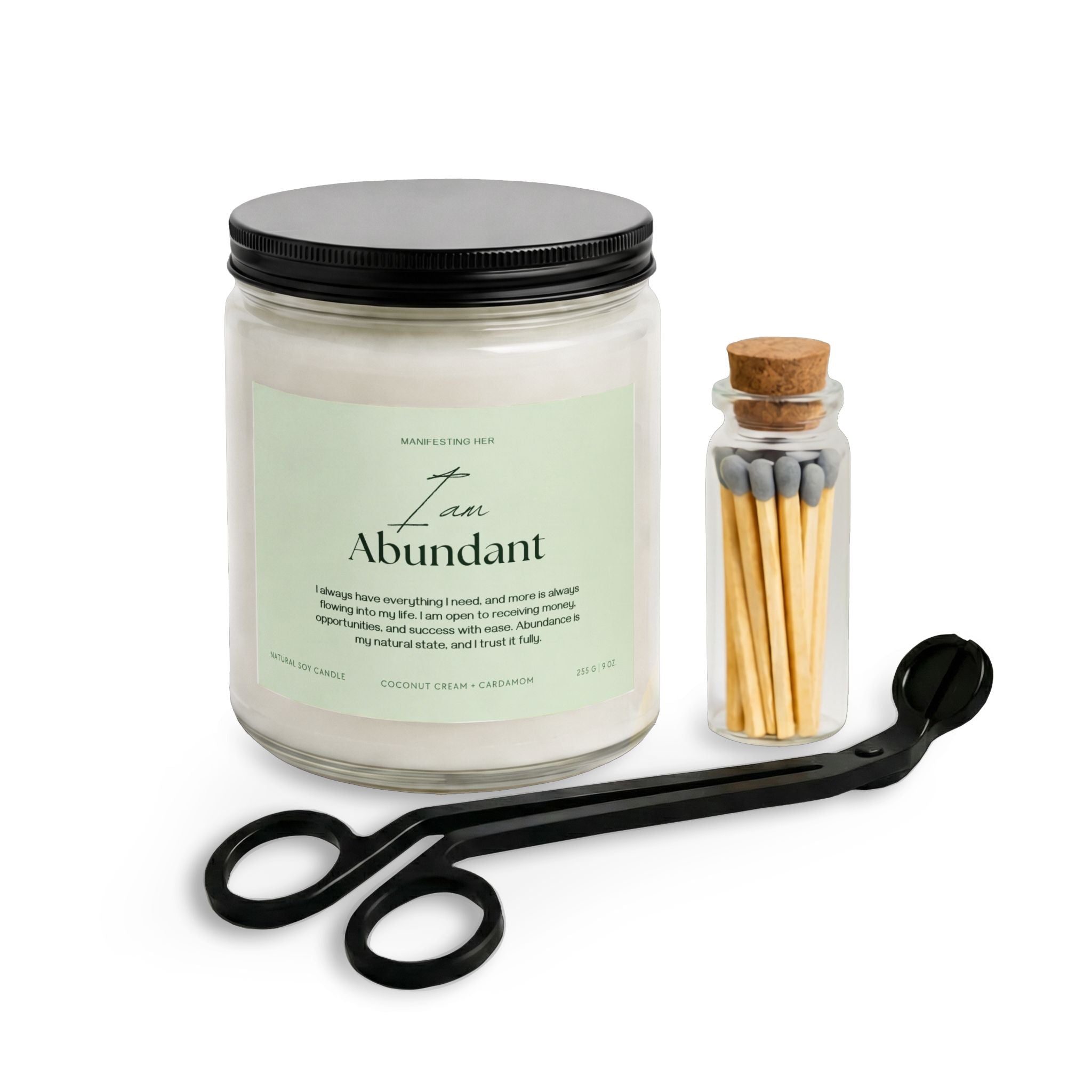 "I am Abundant" Affirmation Candle Set with Matches & Wick Trimmer