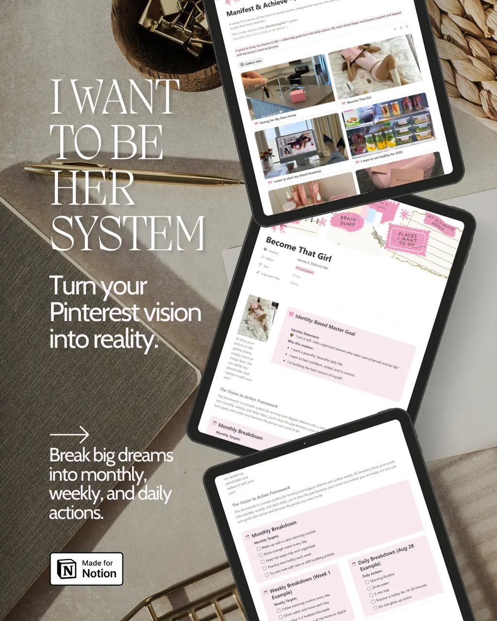 I WANT TO BE HER™ — Manifest & Achieve Notion Template