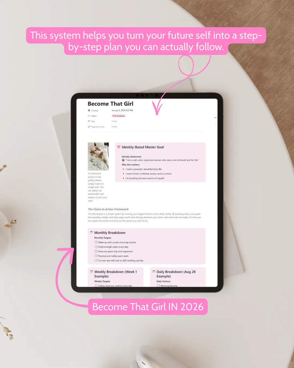 I WANT TO BE HER™ — Manifest & Achieve Notion Template