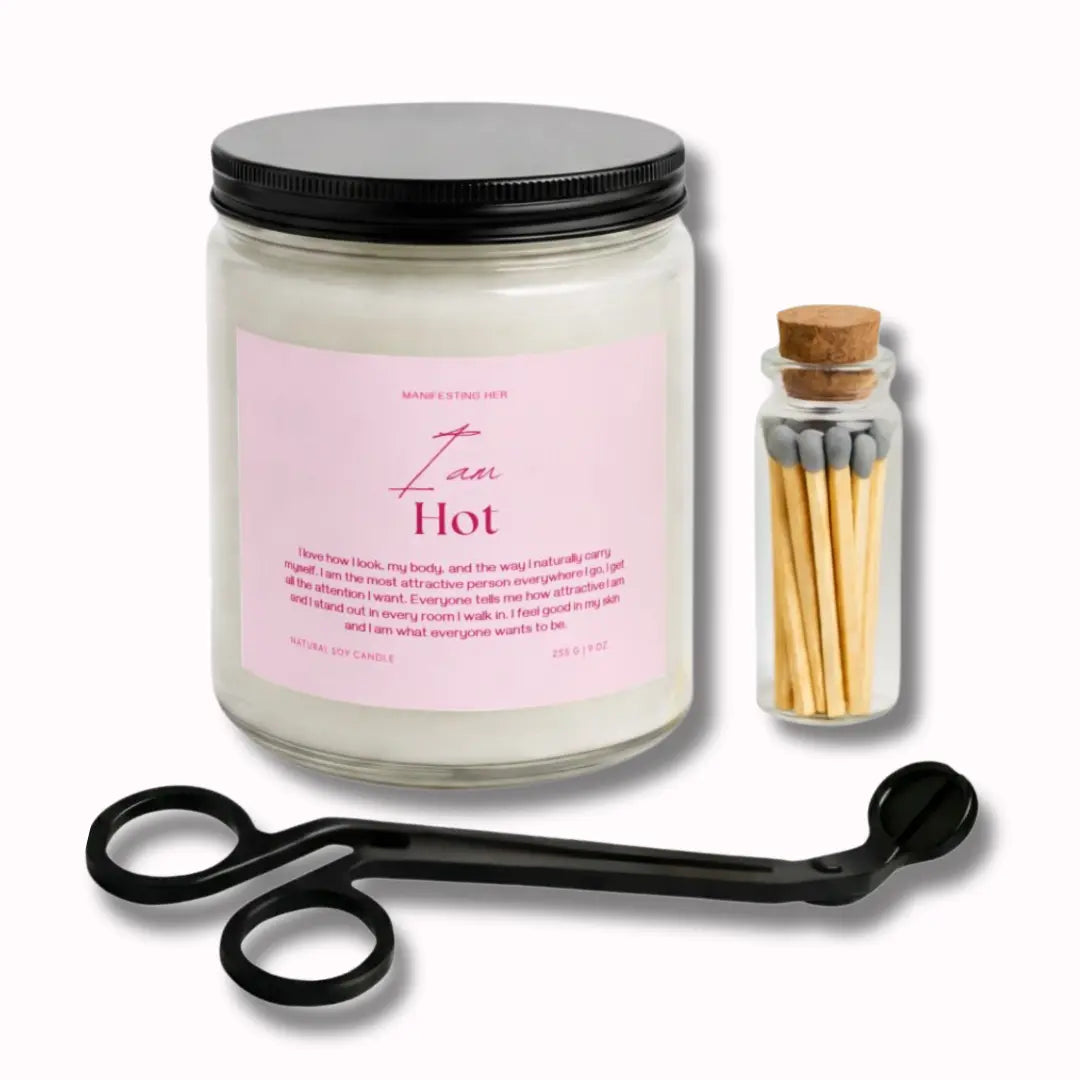 I am hot manifestation candle set clear jar